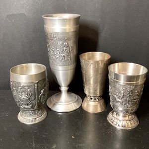 Vtg Silver Tone Pewter Wine Beer Goblet Cups Tumbler Assorted Varieties lot of 4